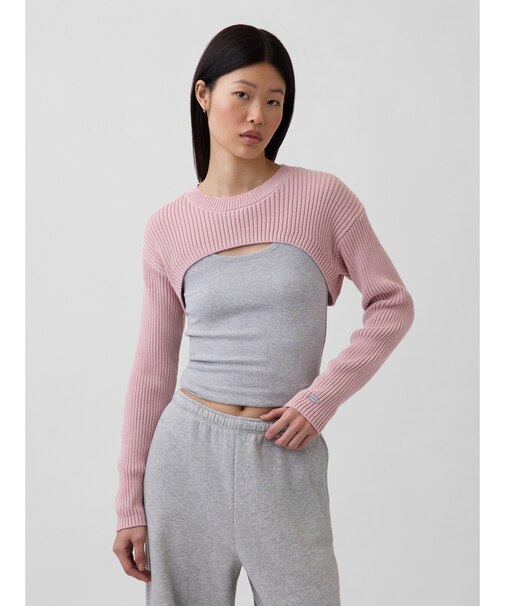 コットン100% リラックスフィット リブ ボレロセーター