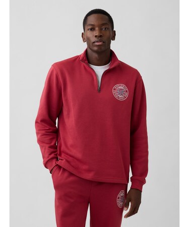 リラックスフィット GAPロゴ グラフィック 1/4 ジップアップ スウェットシャツ