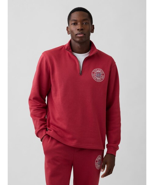 リラックスフィット GAPロゴ グラフィック 1/4 ジップアップ スウェットシャツ