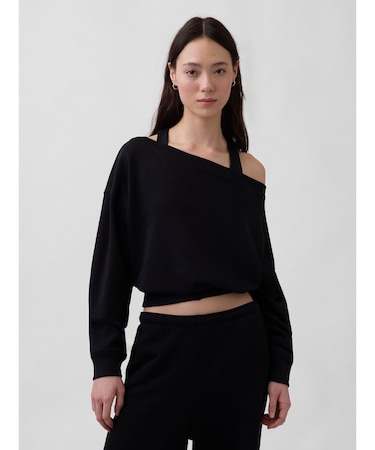 ヴィンテージソフト フレンチテリー オーバーサイズ オープンネックライン クロップド スウェットシャツ