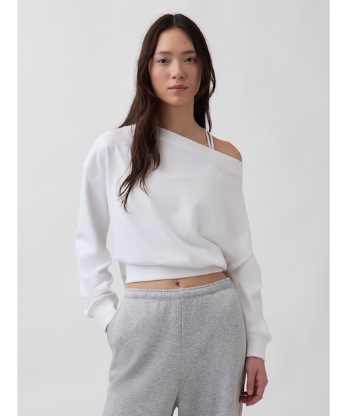 ヴィンテージソフト フレンチテリー オーバーサイズ オープンネックライン クロップド スウェットシャツ