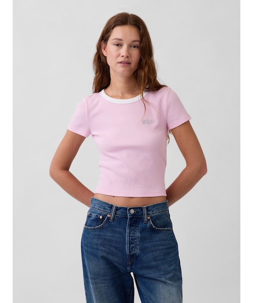 リブ GAPロゴ 半袖チビTシャツ