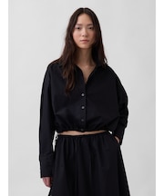 ポプリン オーバーサイズ 裾リボン クロップドシャツ