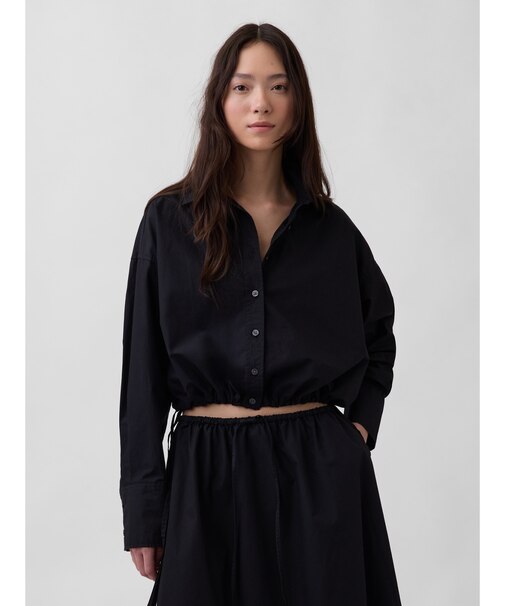 ポプリン オーバーサイズ 裾リボン クロップドシャツ