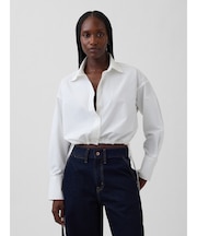 ポプリン オーバーサイズ 裾リボン クロップドシャツ