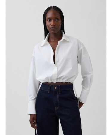 ポプリン オーバーサイズ 裾リボン クロップドシャツ