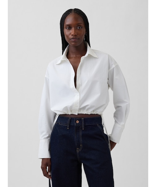 ポプリン オーバーサイズ 裾リボン クロップドシャツ