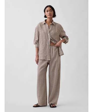 リネンブレンド イージーウエスト ワイドパンツ