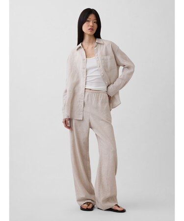 リネンブレンド イージーウエスト ワイドパンツ