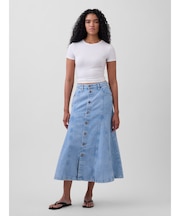 デニム シーム フロントボタン マキシスカート