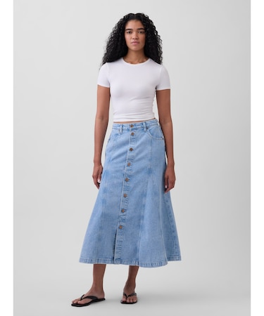 デニム シーム フロントボタン マキシスカート