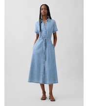 デニム ウエストタイ ミディシャツワンピース