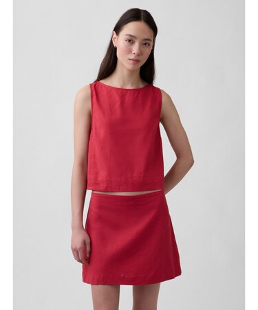 リネンブレンド クロップド シェルタンクトップ