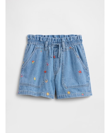 ハイライズ リラックスフィット プルオン デニムショートパンツ (キッズ)