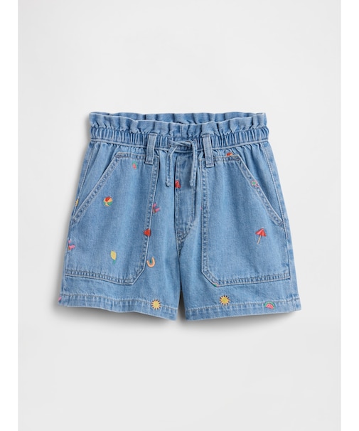 ハイライズ リラックスフィット プルオン デニムショートパンツ (キッズ)