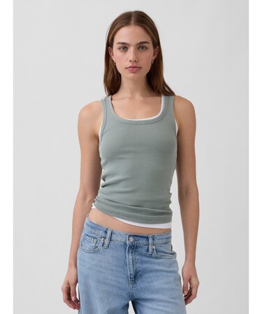 リブ スクープネック タンクトップ