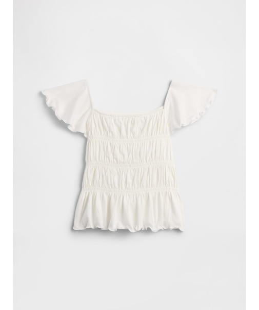 スモッキングギャザー フラッタースリーブ トップス (キッズ)