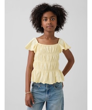 スモッキングギャザー フラッタースリーブ トップス (キッズ)