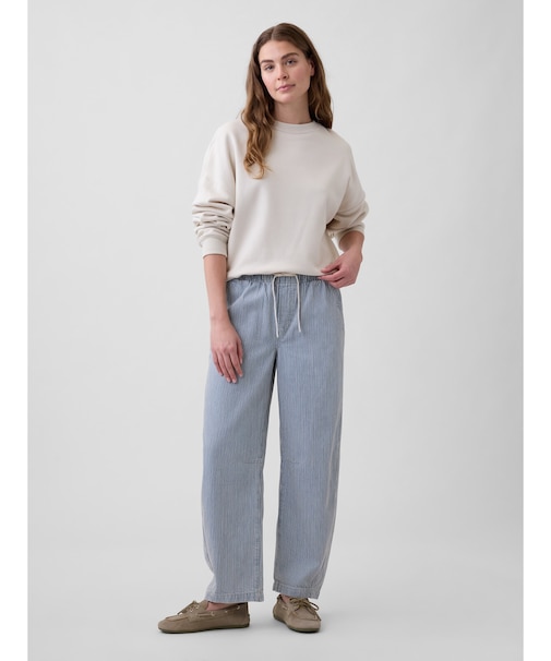 ミッドライズ スーパーソフト ストライプ プルオン バレルデニム