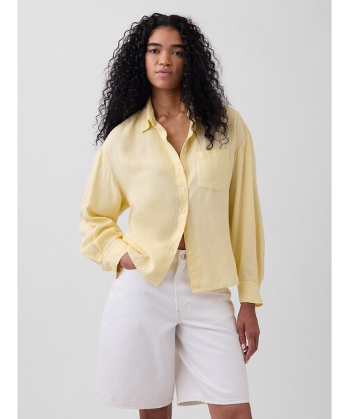 リネンブレンド オーバーサイズシャツ｜ギャップの通販｜&mall（アンド