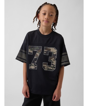 メッシュ オーバーサイズ グラフィック ジャージーTシャツ (キッズ)