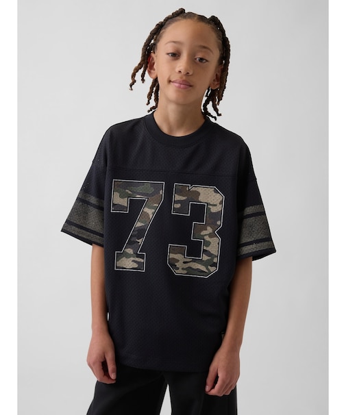 メッシュ オーバーサイズ グラフィック ジャージーTシャツ (キッズ)