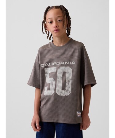 メッシュ オーバーサイズ グラフィック ジャージーTシャツ (キッズ)