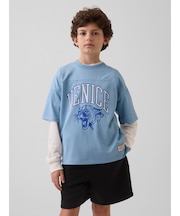 メッシュ オーバーサイズ グラフィック ジャージーTシャツ (キッズ)