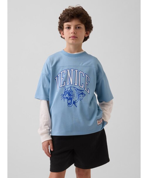 メッシュ オーバーサイズ グラフィック ジャージーTシャツ (キッズ)