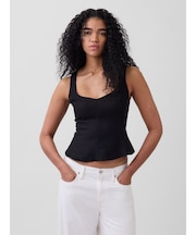 リネンブレンド ペプラムトップス