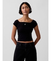 クロースニット ジャージー オフショルダー クロップドTシャツ