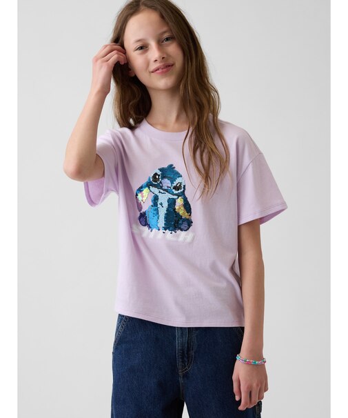 GapKids × ディズニー オーバーサイズ フリッピースパンコール グラフィックTシャツ