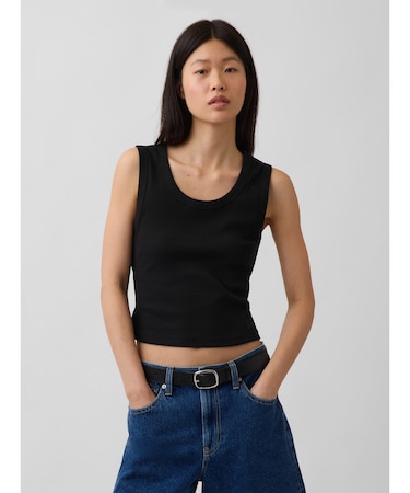 Gapロゴ入り リブ クロップド スクープネック タンクトップ