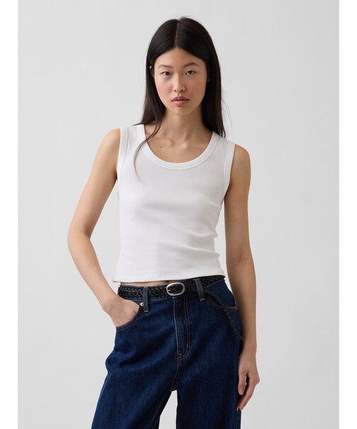 Gapロゴ入り リブ クロップド スクープネック タンクトップ