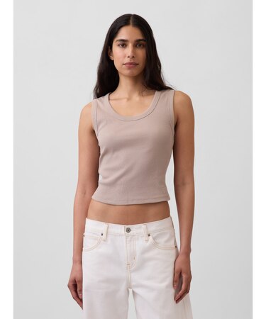 Gapロゴ入り リブ クロップド スクープネック タンクトップ