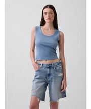Gapロゴ入り リブ クロップド スクープネック タンクトップ