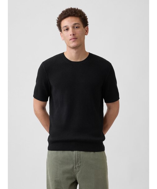 リブ クルーネック ニットTシャツ