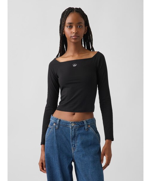 CloseKnit Jersey Gap Logo Off-Shoulder Crop T-Shirt