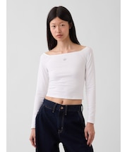 CloseKnit Jersey Gap Logo Off-Shoulder Crop T-Shirt