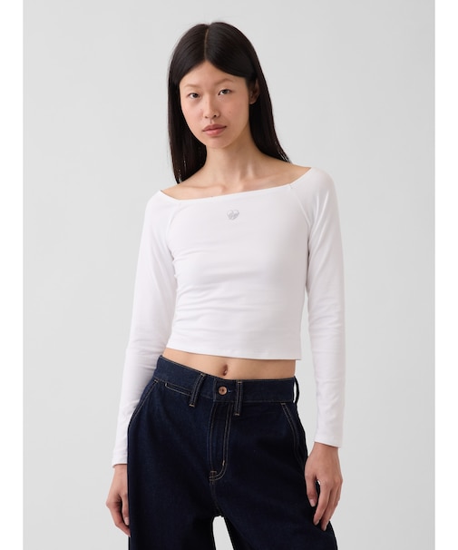 CloseKnit Jersey Gap Logo Off-Shoulder Crop T-Shirt