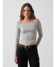 CloseKnit Jersey Gap Logo Off-Shoulder Crop T-Shirt