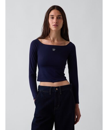 CloseKnit Jersey Gap Logo Off-Shoulder Crop T-Shirt