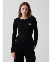 リブ GAPロゴ ヘンリーネックTシャツ