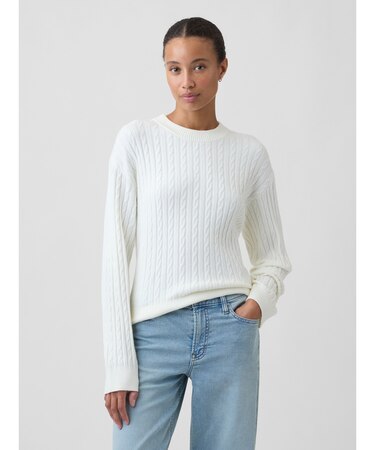 CashSoft カシミヤタッチ リラックスフィット ケーブルニット クルーネックセーター