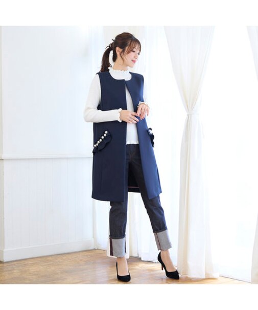 パール付きロングジレ