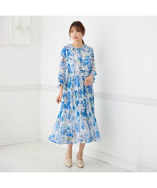 ぼかしフラワープリーツワンピース｜ローズティアラの通販