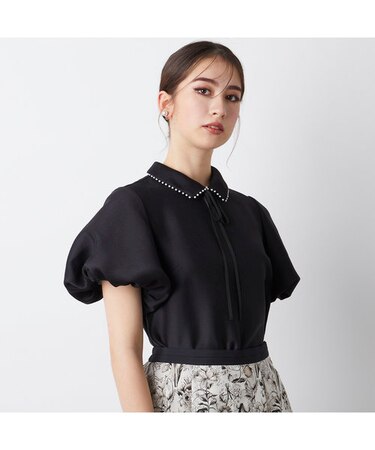 ボリューム袖パールカラーブラウス