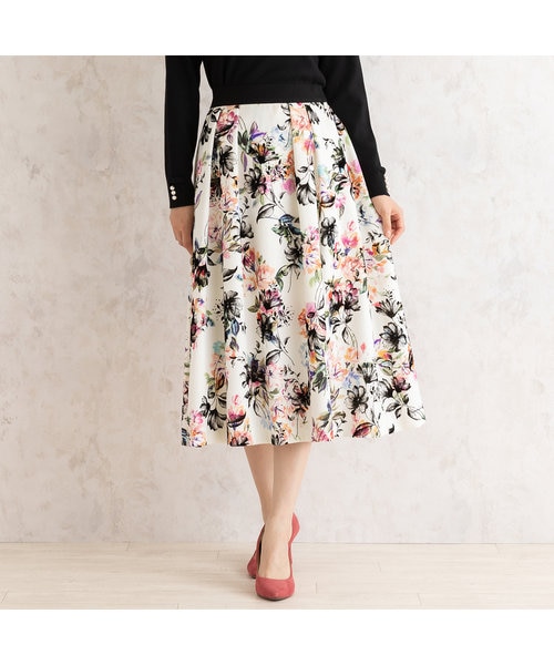 フロッキープリントフレアスカート｜ローズティアラの通販｜&mall