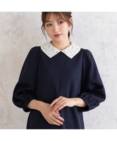 コード刺繍襟ワンピース