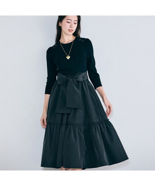 ニット×タフタMIXワンピース｜ローズティアラの通販｜&mall（アンド